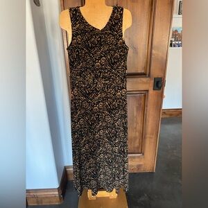 Coldwater creek 10 soft travel dress black gold animal print floral sleeveless